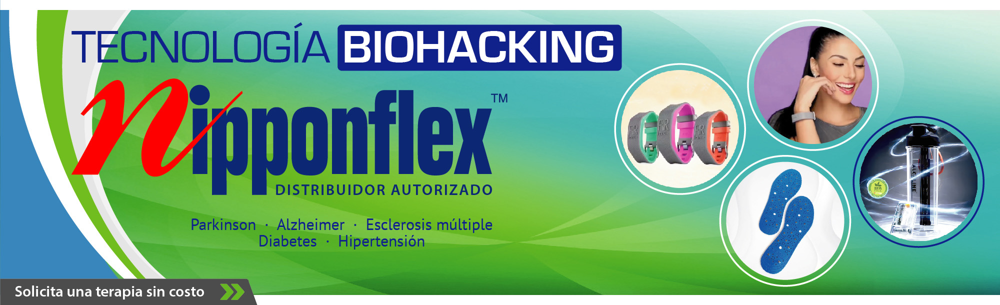 Productos Nipponflex en Powerlife. Brazaletes fir íon, plantillas insole, botilitos alkaline max